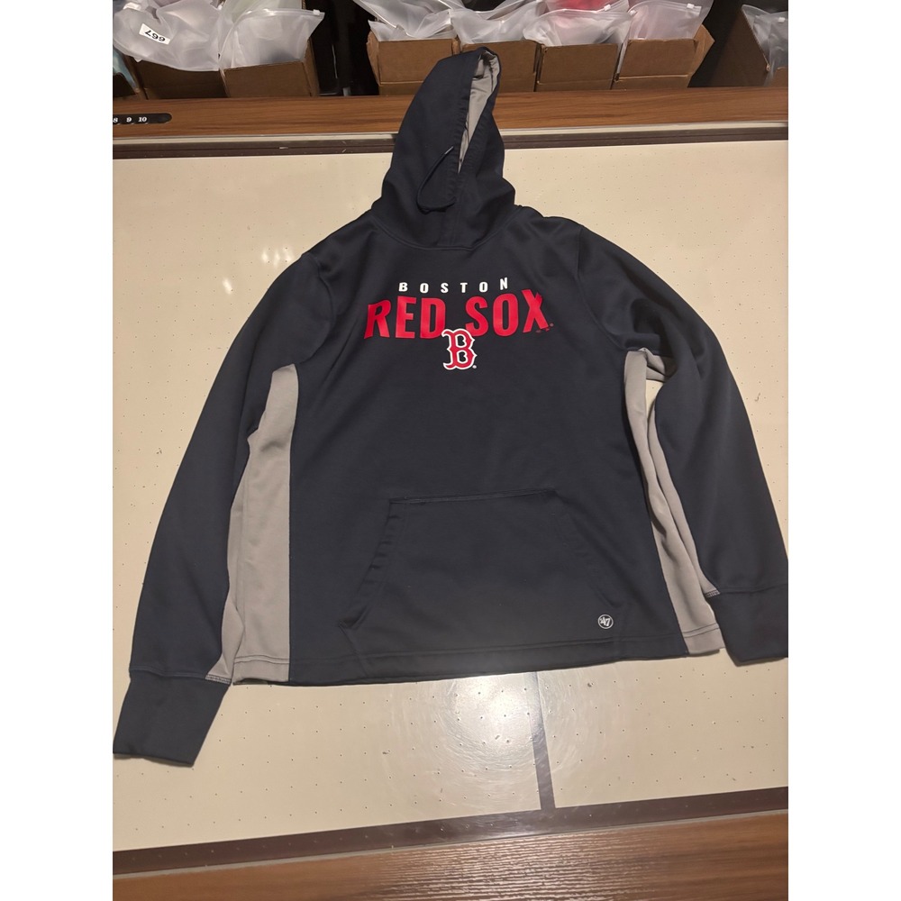 Boston Red Sox 47 Brand Hoodie Mens Medium Navy Blue Grey Performance Sweatshirt